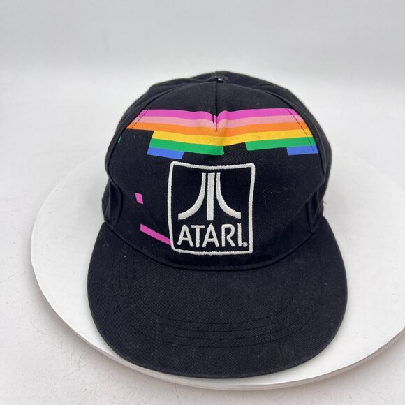 ATARI Black Rainbow 100% Cotton Embroidered Logo Adjustable Snapback Cap Hat - Picture 1 of 11